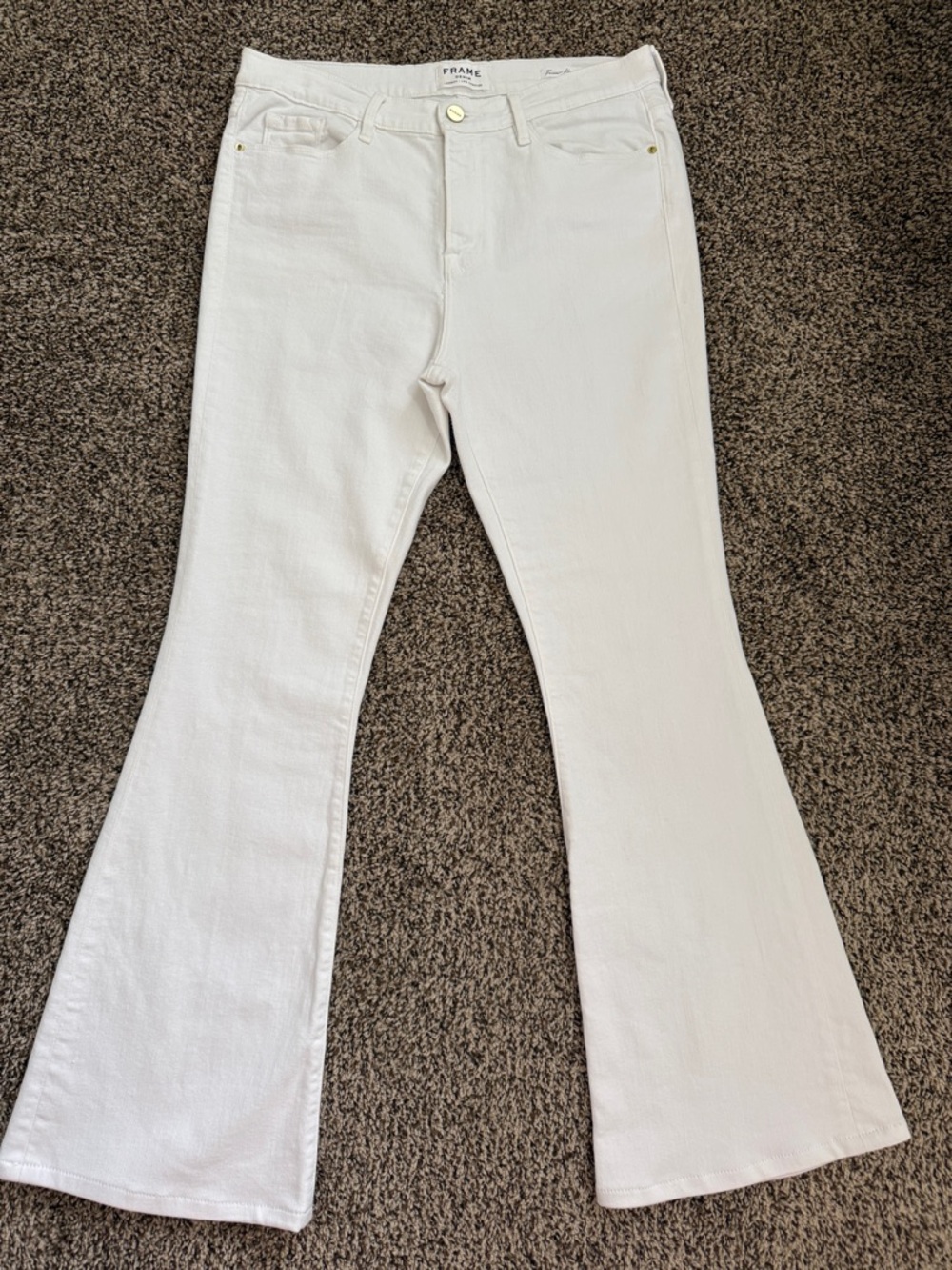 Frame White Jeans Flare Denim Size 32 Forever Karlie Womens Gold Button - Picture 3 of 9